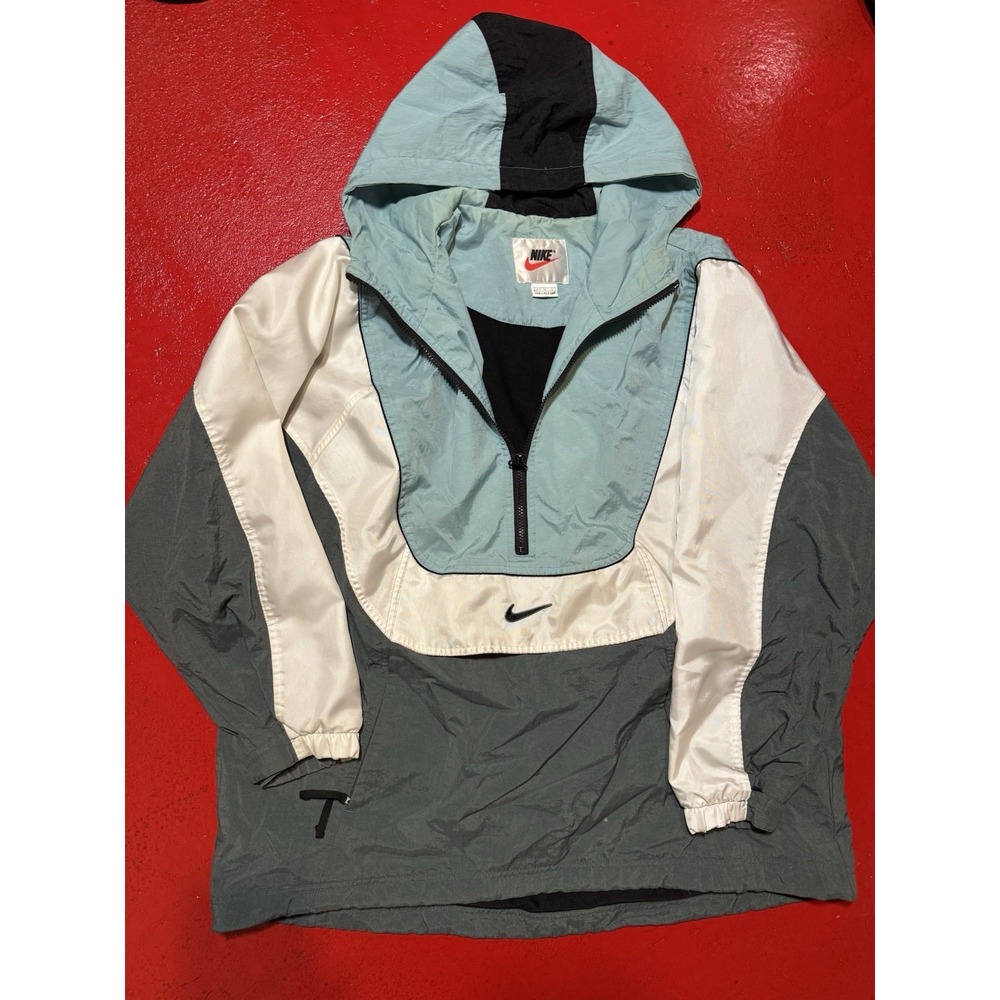 Vintage 90s Nike Anorak Half Zip Women's XL (16-18) Color Block Mint Green White
